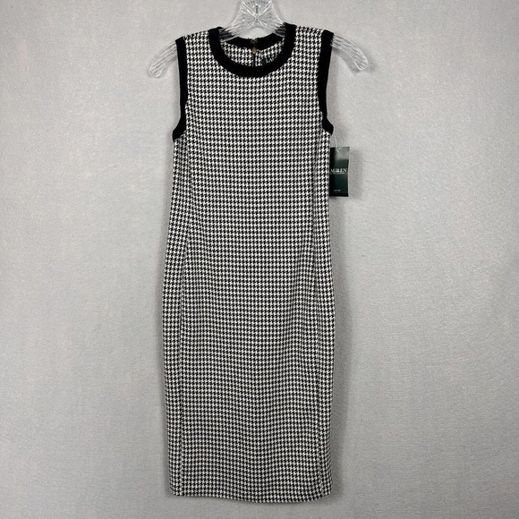 NWT Lauren Ralph Lauren Midi Dress Petite XS Houndstooth Print Sleeveless - Picture 1 of 14